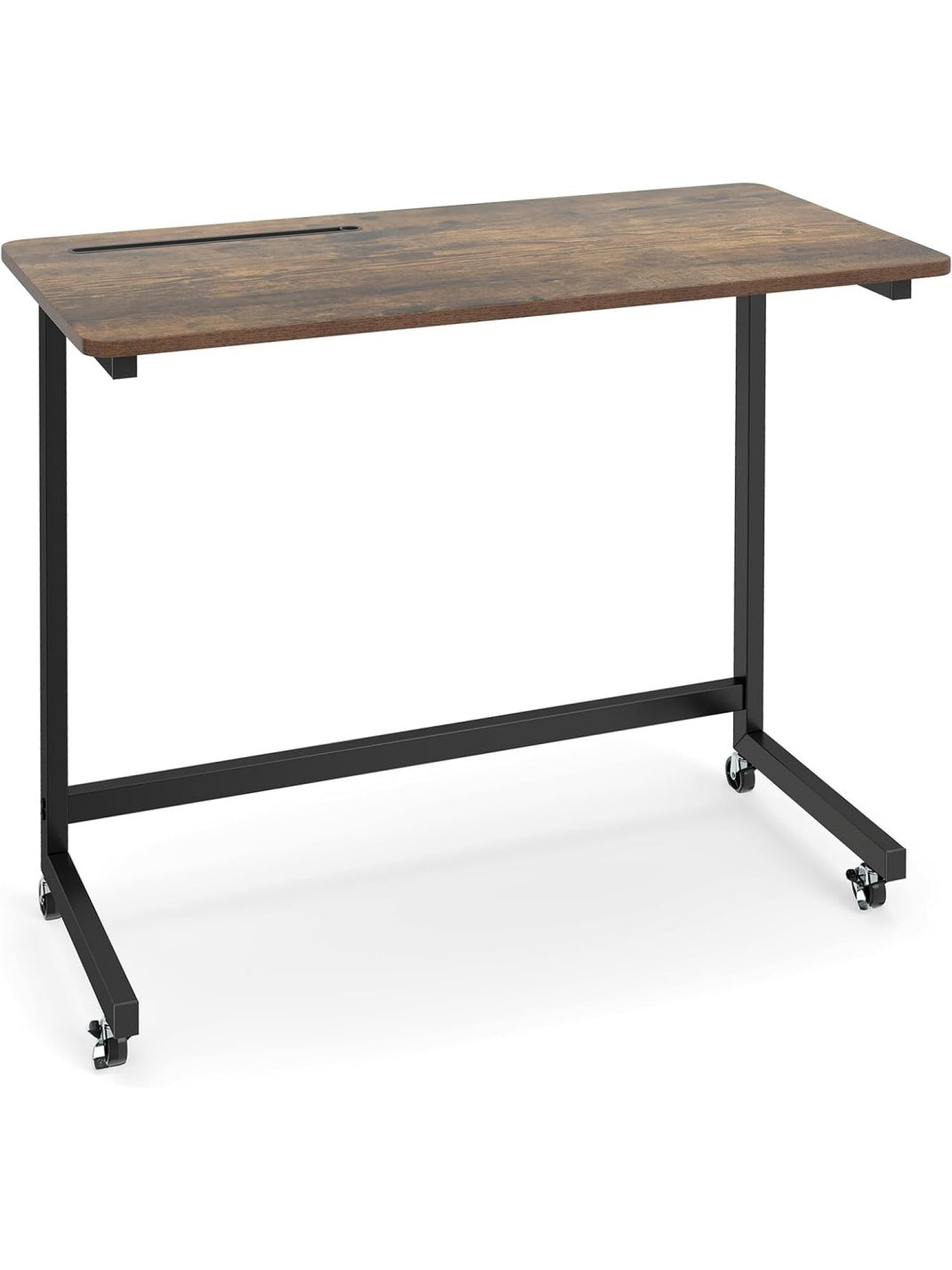 Mobilny stolik C z kolkami, szeroki blat z otworem, 4 obrotowe kolka w tym 2 z hamulcem, stolik pomocniczy do salonu i sypialni, 80 x 39,5 x 75 cm