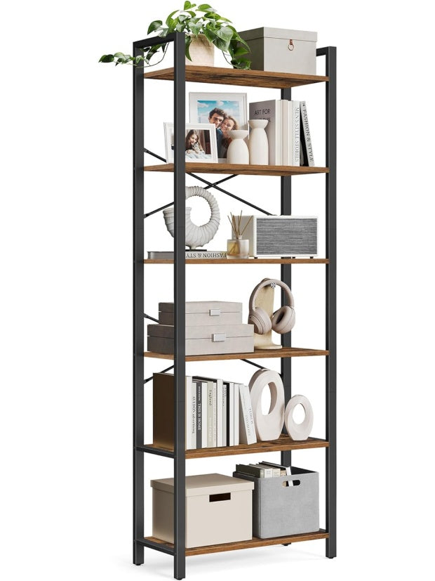 Regal z 6 polkami do przechowywania ksiazek i dekoracji, mebel do salonu, biura lub sypialni, 30 66 186 cm, industrialny styl