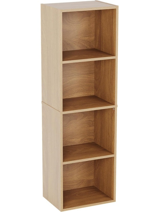 Regal na ksiazki z 4 poziomami, drewniany regal ekspozycyjny do salonu, biura lub gabinetu, dekor dab
