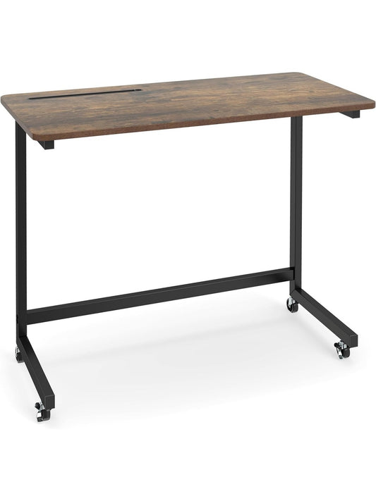 Mobilny stolik C z kolkami, szeroki blat z otworem, 4 obrotowe kolka w tym 2 z hamulcem, stolik pomocniczy do salonu i sypialni, 80 x 39,5 x 75 cm