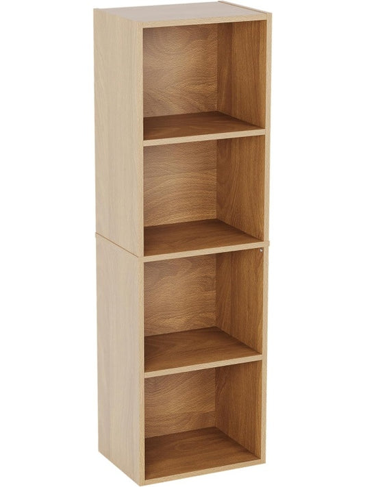 Regal na ksiazki z 4 poziomami, drewniany regal ekspozycyjny do salonu, biura lub gabinetu, dekor dab